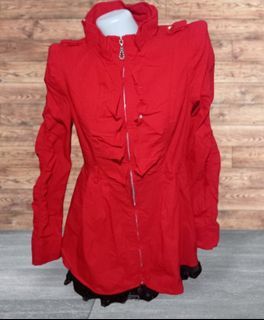 Red Lace-Trimmed Trench Coat