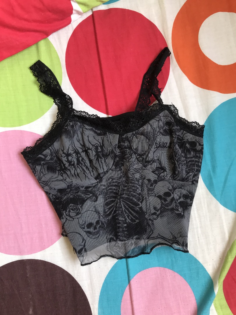 shein goth skulls cami top, Women's Fashion, Tops, Other Tops on Carousell