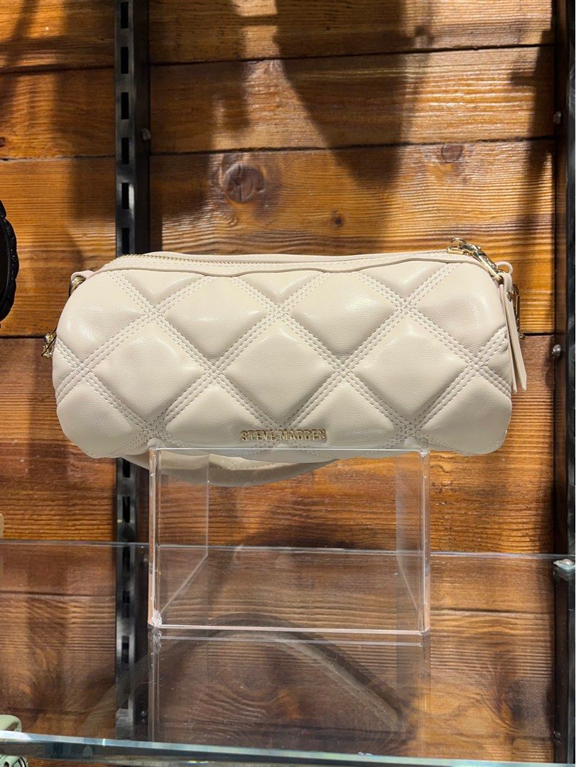 BNWT Steve Madden Quilted Barrel Bag Beige Women s Fashion Bags Wallets Shoulder Bags on Carousell