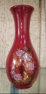 Vintage Red & Gold Ceramic Japan Hand Painted Peacock Sakura Flower Vase