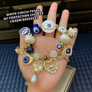 White circle pearl with protection evil eye bracelet