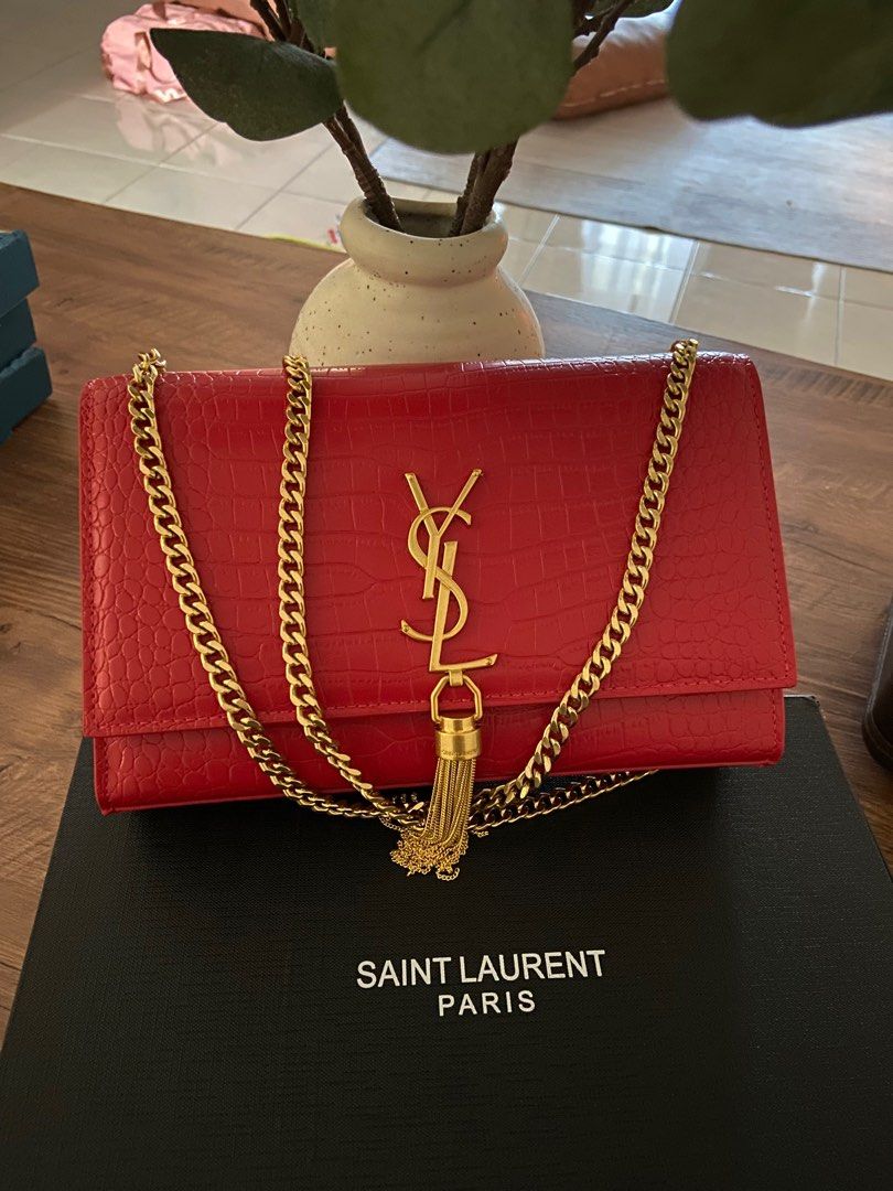 YSL Croc Embossed Red