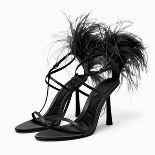 Zara Black Feathered Heeled Shoes