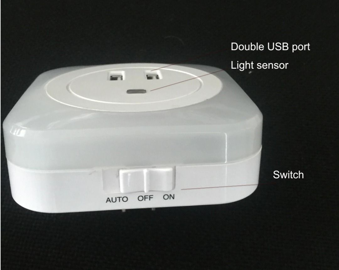 全新交流壁式插頭智慧照明 CDS 光感應器 LED 燈桌附 2 個 USB 插座插頭 fgackp New AC Wall Plug ...