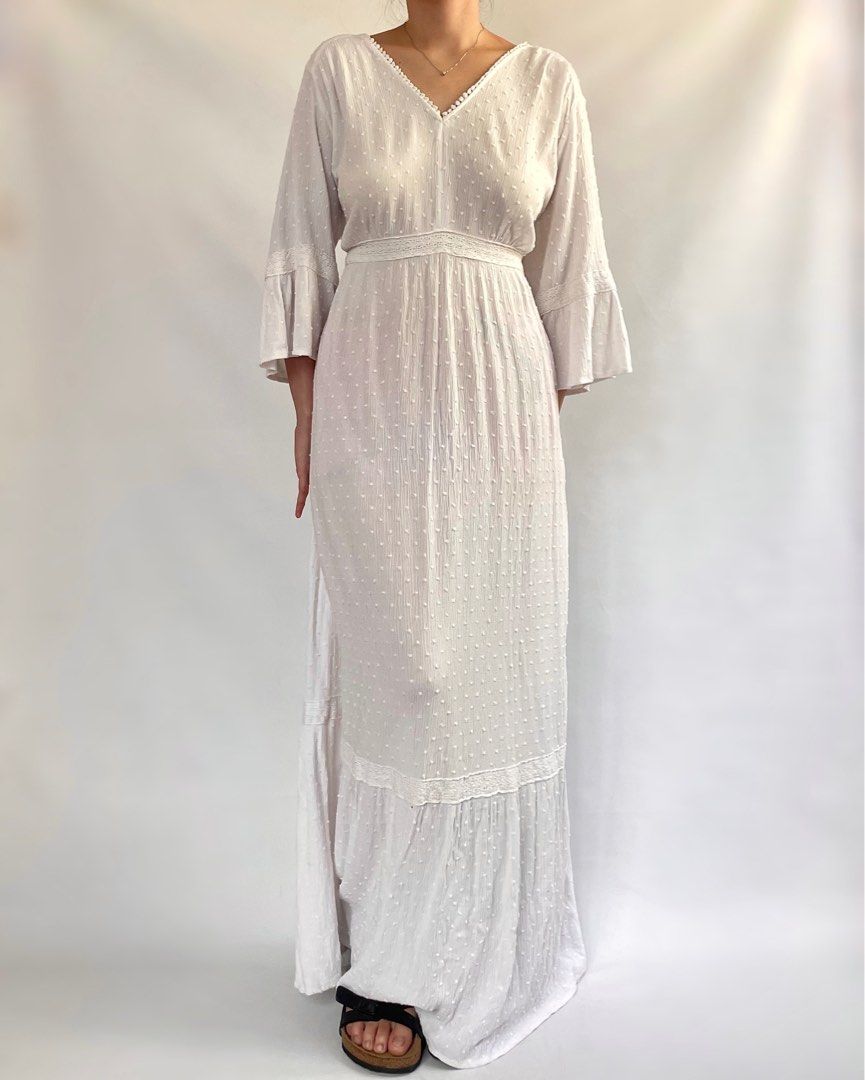 AD20. KNOX Rose Off-White White Swiss Dot Bohemian Summer Beach Maxi Dress  | boho coquette, Women's Fashion, Dresses & Sets, Dresses on Carousell
