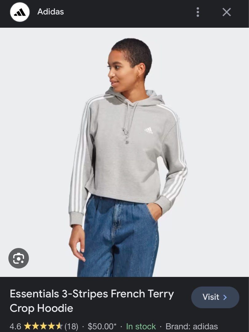 Adidas Stripe Crop Hoodie Grey Used second Women s Fashion Activewear on Carousell