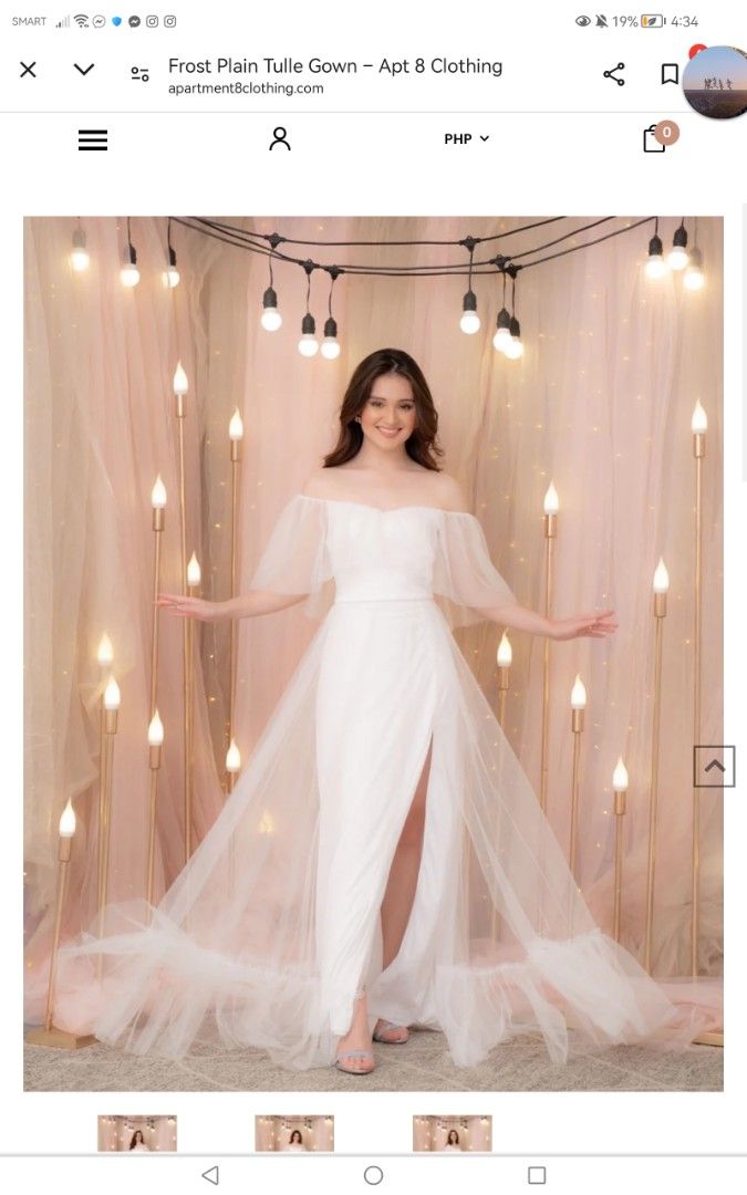 Apartment 8 Tulle White Gown (Category: Evening dresses & gowns) located in Mabalacat. Submitted by thriftte (Listing ID 1299692948, Image 1). Description: Used once (mga 4 hrs lang) see last photo for actual 😊.