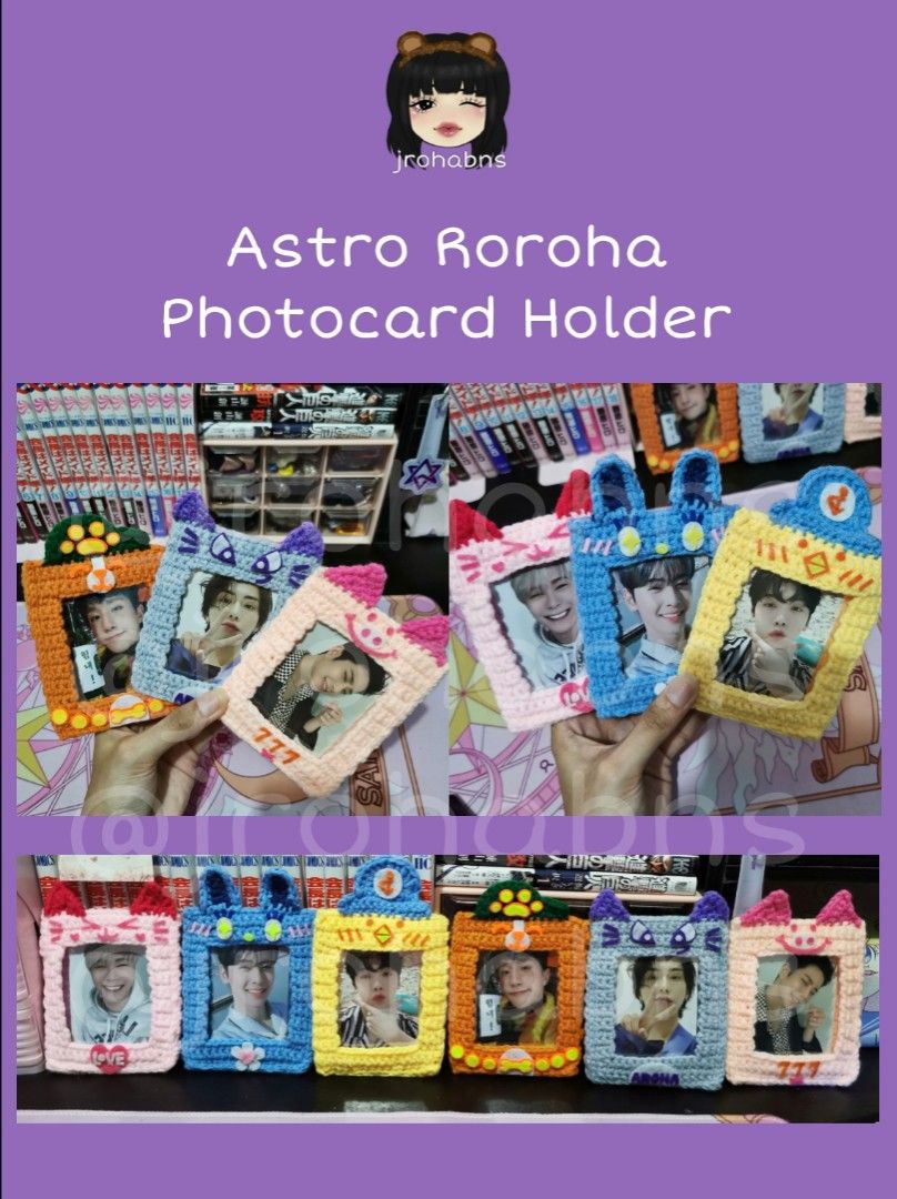Astro roroha crochet photocard holder (Category: Handmade Craft) located in Manila. Submitted by jrohabns (Listing ID 1299621837, Image 1). Description: ASTRO MERCH 💜 -Everything onhand and ready to ship -PAYO: gcash or bank transfer -DM to buy 😊 -fanmade/ handmade.