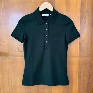 Authentic LACOSTE Womens Dark Green Slim Fit Stretch Mini Pique Polo Shirt Size 32 XS