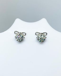 Blue Moissanite Diamond Ribbon Stud Earrings S925