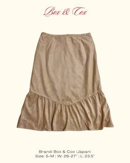 Box & Cox - Khaki Brown Suede Ruffle Hemline Midi Skirt | Vintage Retro Cottagecore