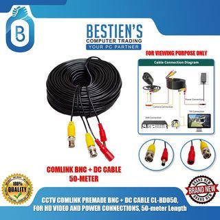 CCTV COMLINK PREMADE BNC + DC CABLE CL-BD050, FOR HD VIDEO AND POWER CONNECTIONS, 50-meter Length