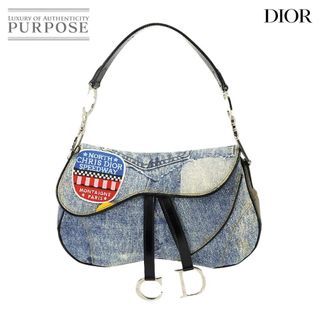 Christian Dior Trotter Double Saddle Bag Shoulder Bag Denim Leather Blue