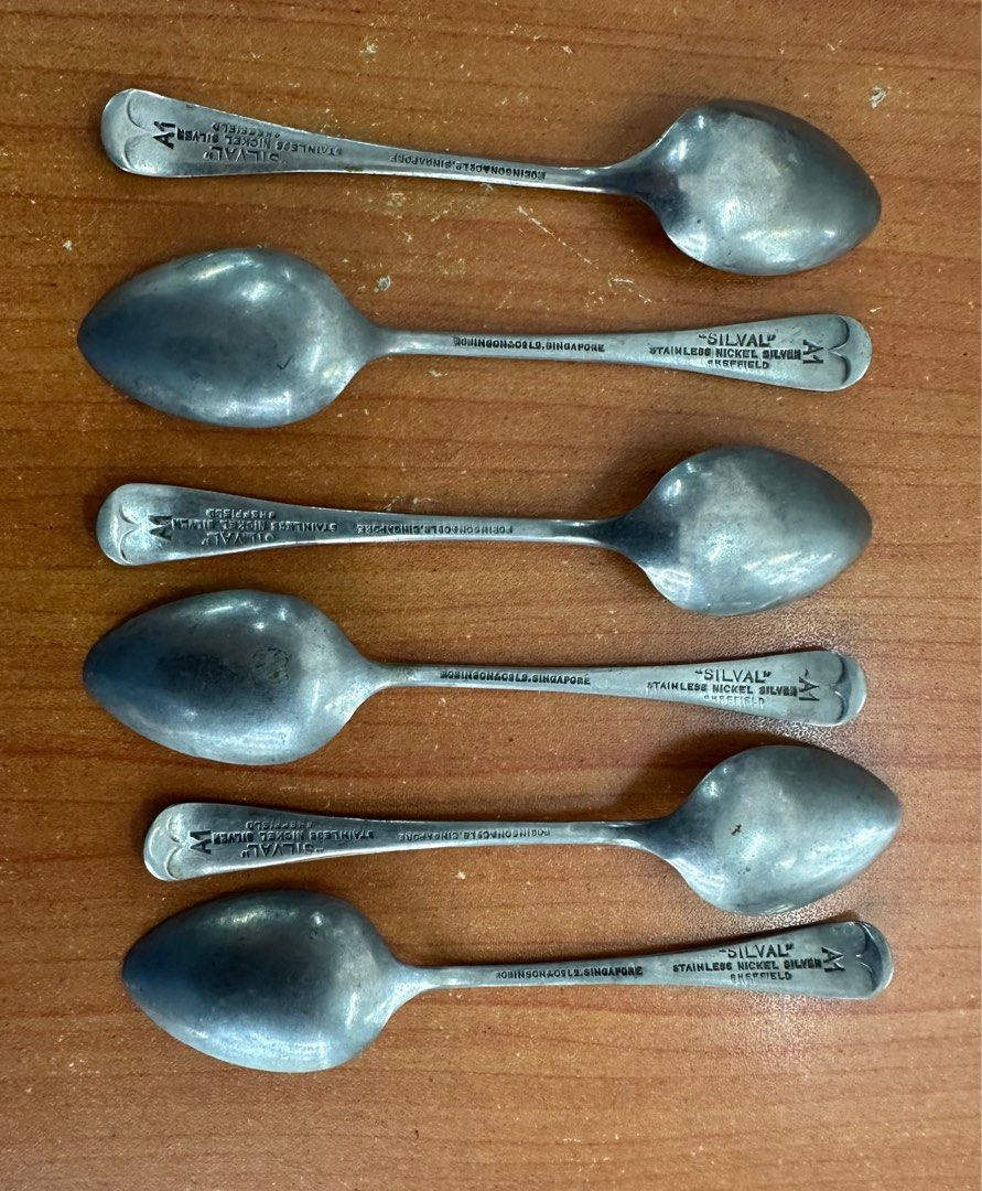 Collectibles Vintage 6pcs Stainless Nickel Silver Spoon ROBINSON SINGAPORE