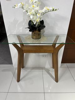 Console Table Wood Tempered Glass
