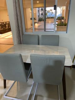 Floating Chairs (₱9k) ⚪️ 6-seater Marble Table (₱10.5k) 🤍 Dining Set (₱19,500) 🤍 Hotel Quality | Unique / Classy Marble Pattern