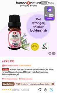 Human Nature Rosemary Essential Oil 10ml 100% Natural (Strengthen and Thicken Hair, For Soothing, Relaxing Massage)