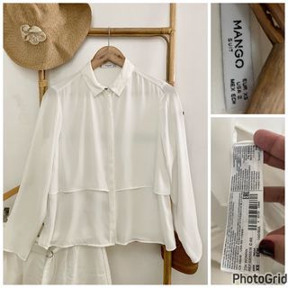 Mango white drape longsleeve top