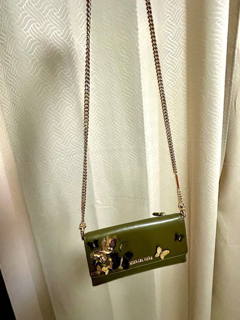 Authentic Michael Kors Large Butterfly Embellished Leather Wallet on Chain Crossbody Women s Fashion Bags Wallets Cross body Bags on Carousell