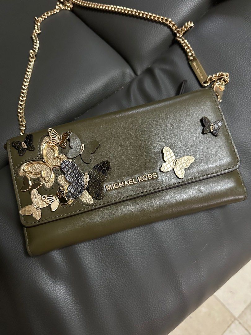 Authentic Michael Kors Large Butterfly Embellished Leather Wallet on Chain Crossbody Women s Fashion Bags Wallets Cross body Bags on Carousell