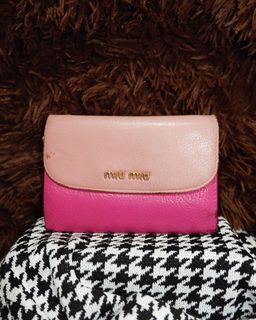 MIU MIU Two-Tone Pink Leather Madras Compact Wallet