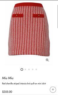 MIU MIU
Red chenille striped intarsia knit pull-on mini skirt
