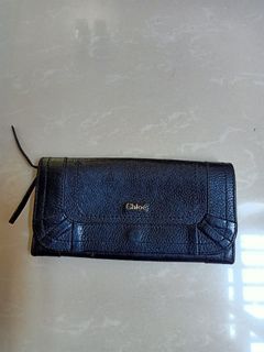Original chloe leather black long wallet for women
