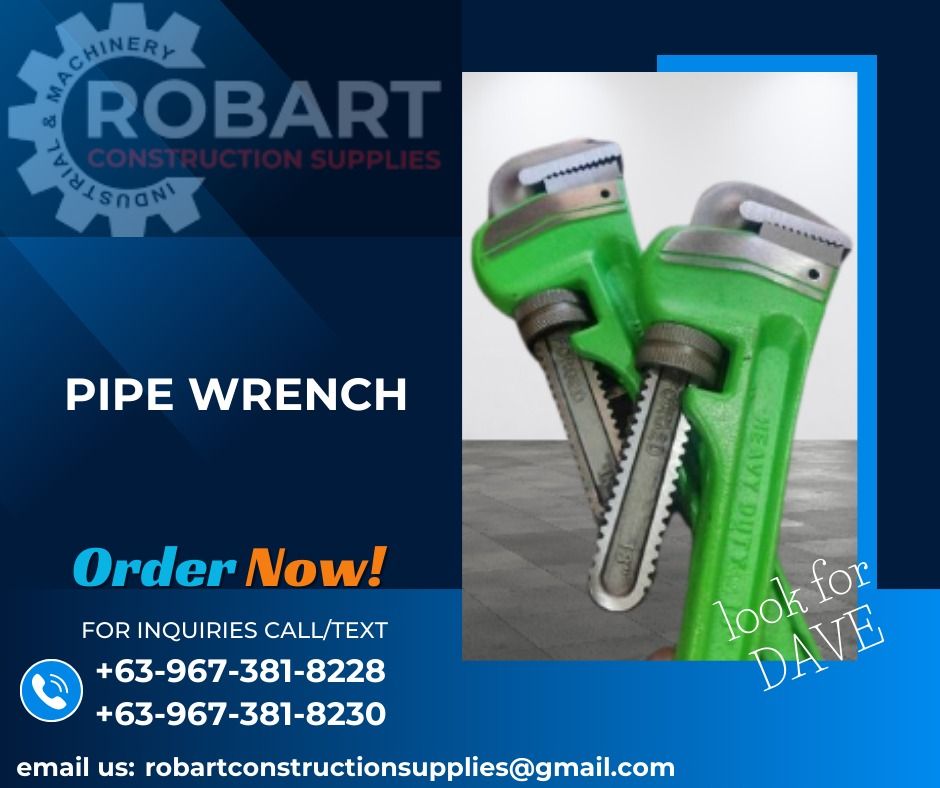 PIPE WRENCH (Category: Construction Tools & Equipment) located in Caloocan City. Submitted by gabo. (Listing ID 1299666229, Image 1). Description: SALE❗ ❗ ❗ SALE❗ ❗ ❗ SALE❗ ❗ ❗ PIPE WRENCH SIZE: 18" LOOK FOR: Dave T. Cariño 0 9 6 7 3 8 1 8 2 2 8 / 0 9 6 7 3 8 1 8 2 3 0 7 7 4 6-6 1 4 8 / 7 0 0 2- 2 8 7 2 / 8 6 3 6-3 0 0 5 𝑹𝑶𝑩𝑨𝑹𝑻 𝑪𝑶𝑵𝑺𝑻𝑹𝑼𝑪𝑻𝑰𝑶𝑵 𝑺𝑼𝑷𝑷𝑳𝑰𝑬𝑺 📍 S&L BUILDING, 1ST & 2ND FLOOR, 1405 YUSECO ST, STA CRUZ, MANILA SEND 
