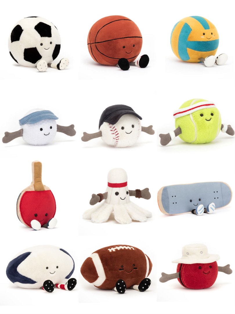 Ready Stock Jellycat Amuseable Sports Skateboarding Skateboard Beach Volley Volleyball Badminton Table Tennis Tennis Ball Baseball Soccer Ball American Football Cricket Ball Golf Ball Basketball Footb...