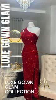 RUBY RED ELEGANT SEQUINNED FULLY BEADED MAXI GOWN WITH SLIT PERFECT FOR FORMAL EVENTS PROM GRADUATION DRESSES BIRTHDAY OUTFITS AWARDS NIGHT TO BE THE STAR OF THE NIGHT CORPORATE EVENTS