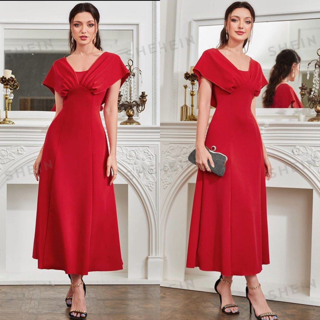 SHEIN Modely red Solid Fold Pleated Detail semi formal elegany classy semi gown dress, Women's Fashion, Dresses & Sets, Dresses on Carousell SHEIN Modely red Solid Fold Pleated Detail semi formal elegany classy semi gown dress, Women's Fashion, Dresses & Sets, Dresses on Carousell