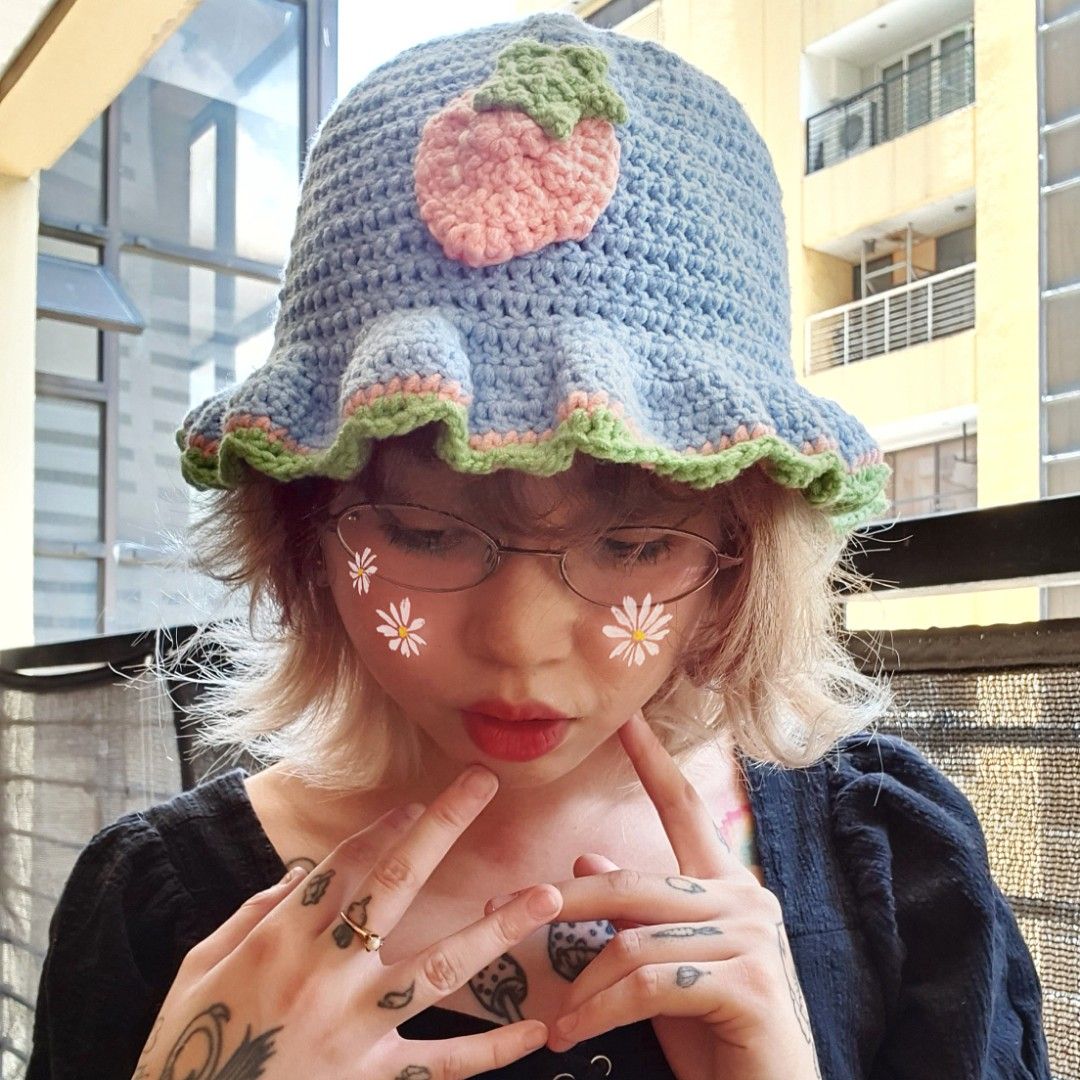 SUMMER SALE Handmade Crochet Strawberry Bucket Hat Women s Fashion Watches Accessories Hats Beanies on Carousell