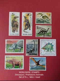 Worldwide Stamps :  Dinosaurs / Prehistoric Stamps , set of 9 v. , mint / used