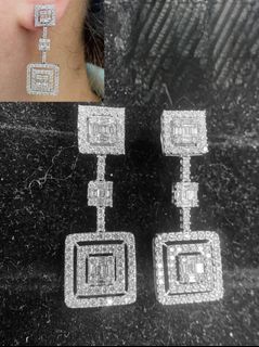 2cts diamond 18k white gold double square earrings