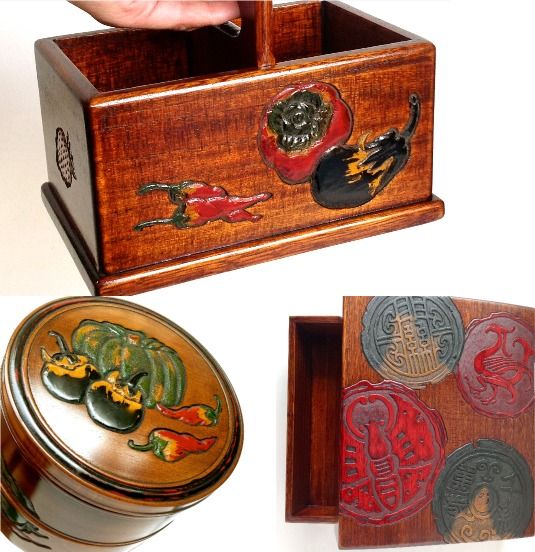 🐧 岡山県烏城彫木雕漆藝品(1925年創立) 弁当箱野菜/果物/ 書籍