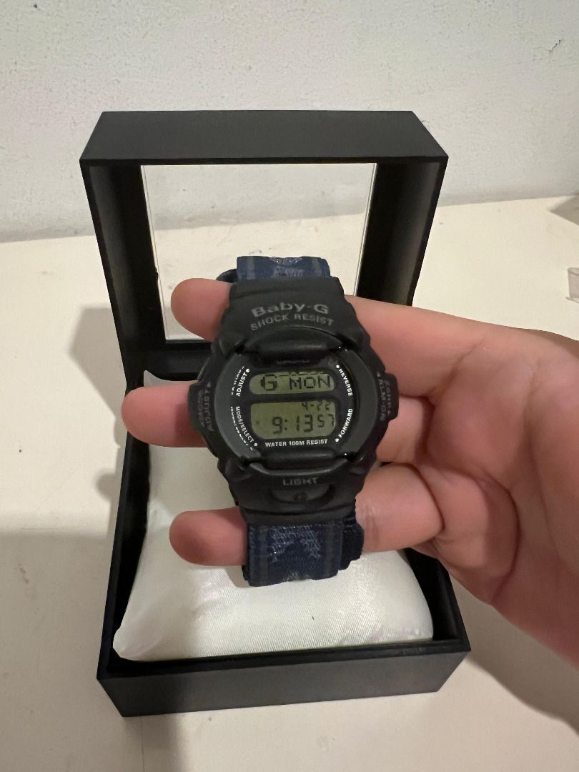 Glide G Shock Velcro Band Baby-G Vintage Strap Velcro Navy