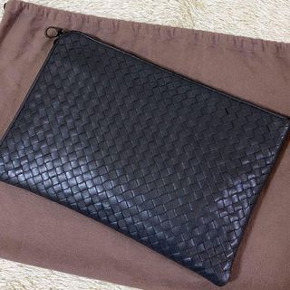Bottega Veneta Clutch Bag Intrecciato Dark Gray Leather
