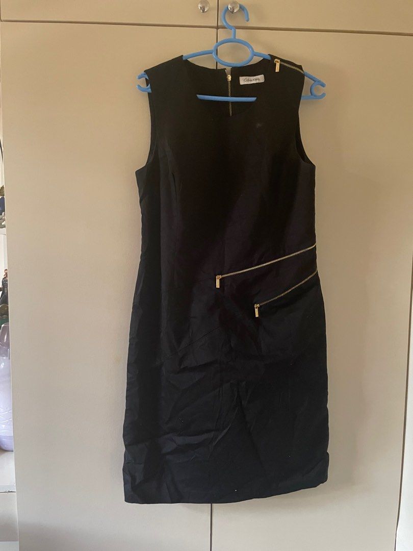 Reserved Calvin Klein Black Dress Gold zippers Women s Fashion Dresses Sets Dresses on Carousell