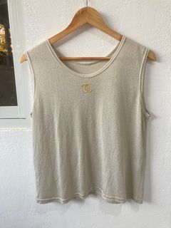 Chanel Offwhite shining silver threads Tanktop for Women’s, L Dimes is 19.4 X 22