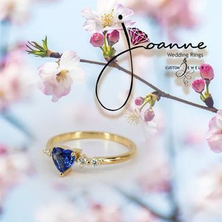 Engagement Ring / Heart Blue Sapphire Ring  / Diamond Ring  / Ladies Ring  / Discounted Price