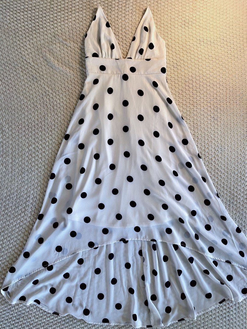 FOREVER 21 Beach or Dinner Wear White Black Polka Dot Strap Long Dress