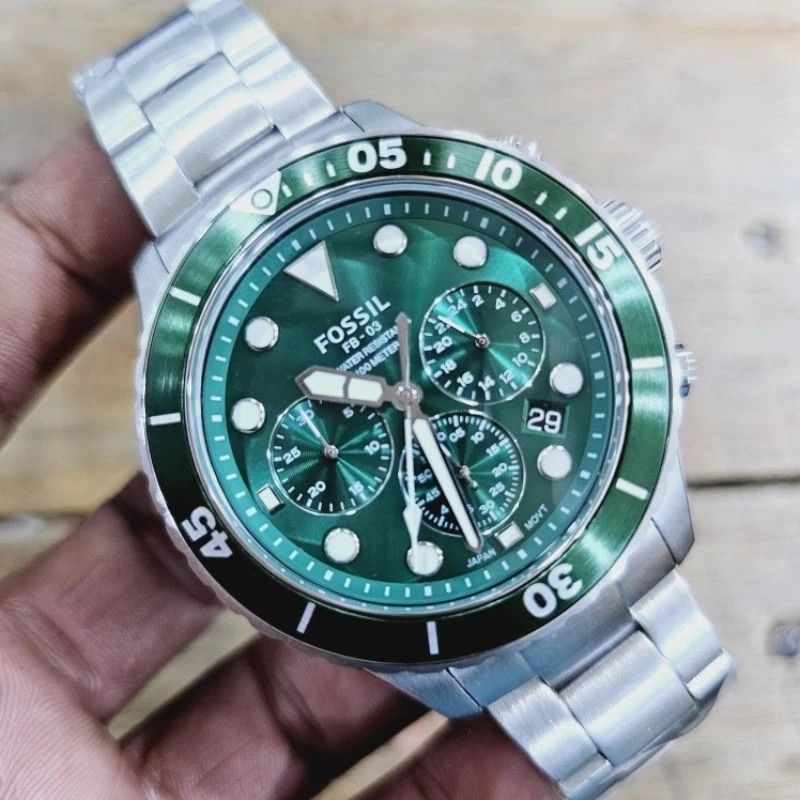 ⌚FOSSIL Men Watch FB03 Silver Green Dial ~ORIGINAL~, Men's