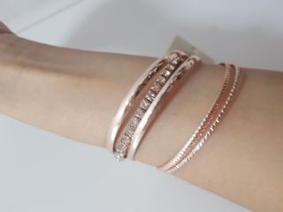 FROM ABROAD: Set of 5  Rose Gold Bangles / Bracelets (1 elastic with diamond -like studs) -  A324 Bangle Bracelet