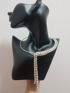 FROM ABROAD: Silver Choker Style Assymetric Necklace with Diamond -like Studs - A310 Elegant Necklaces