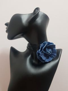 FROM ABROAD: Spanish Style Denim - like Blue Rose Choker  A301 Necklace