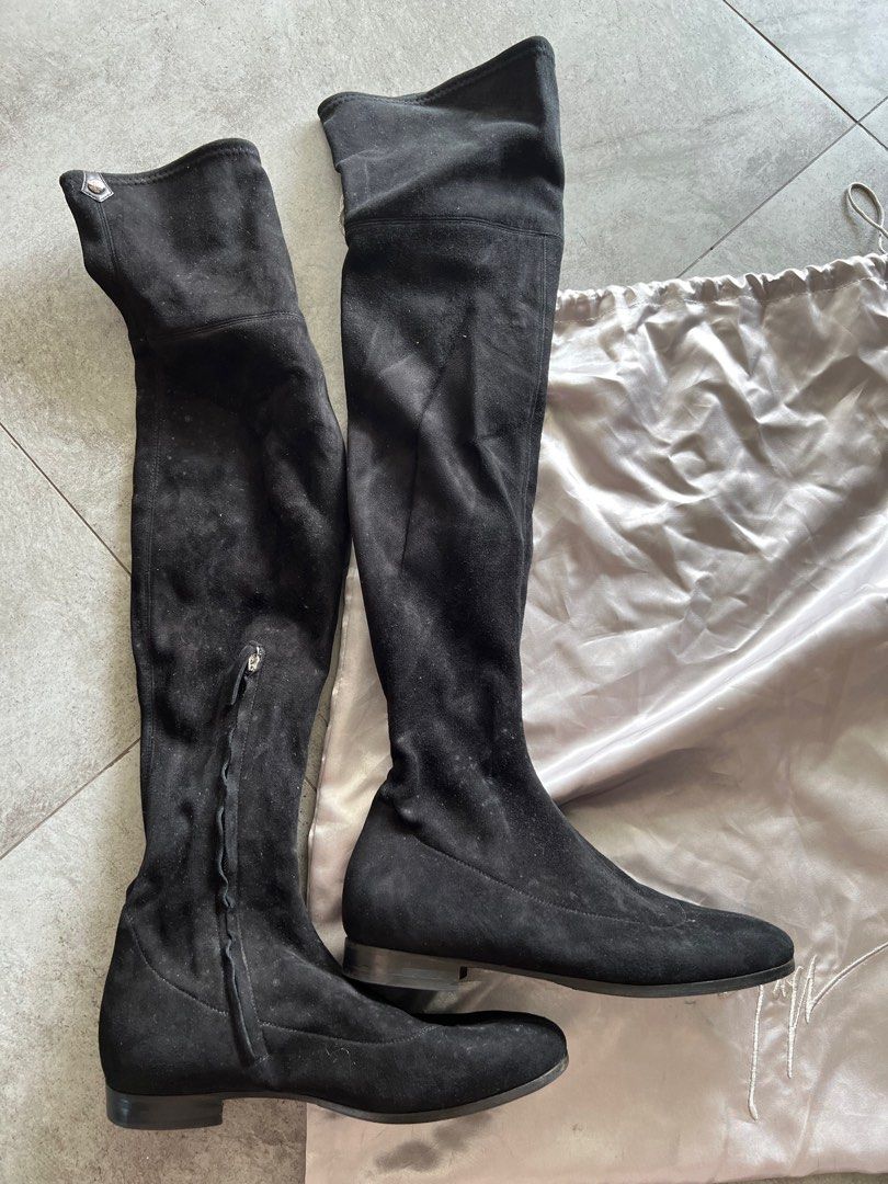 Giuseppe Zanotti Suede flat heels over the knee boots black winter boots