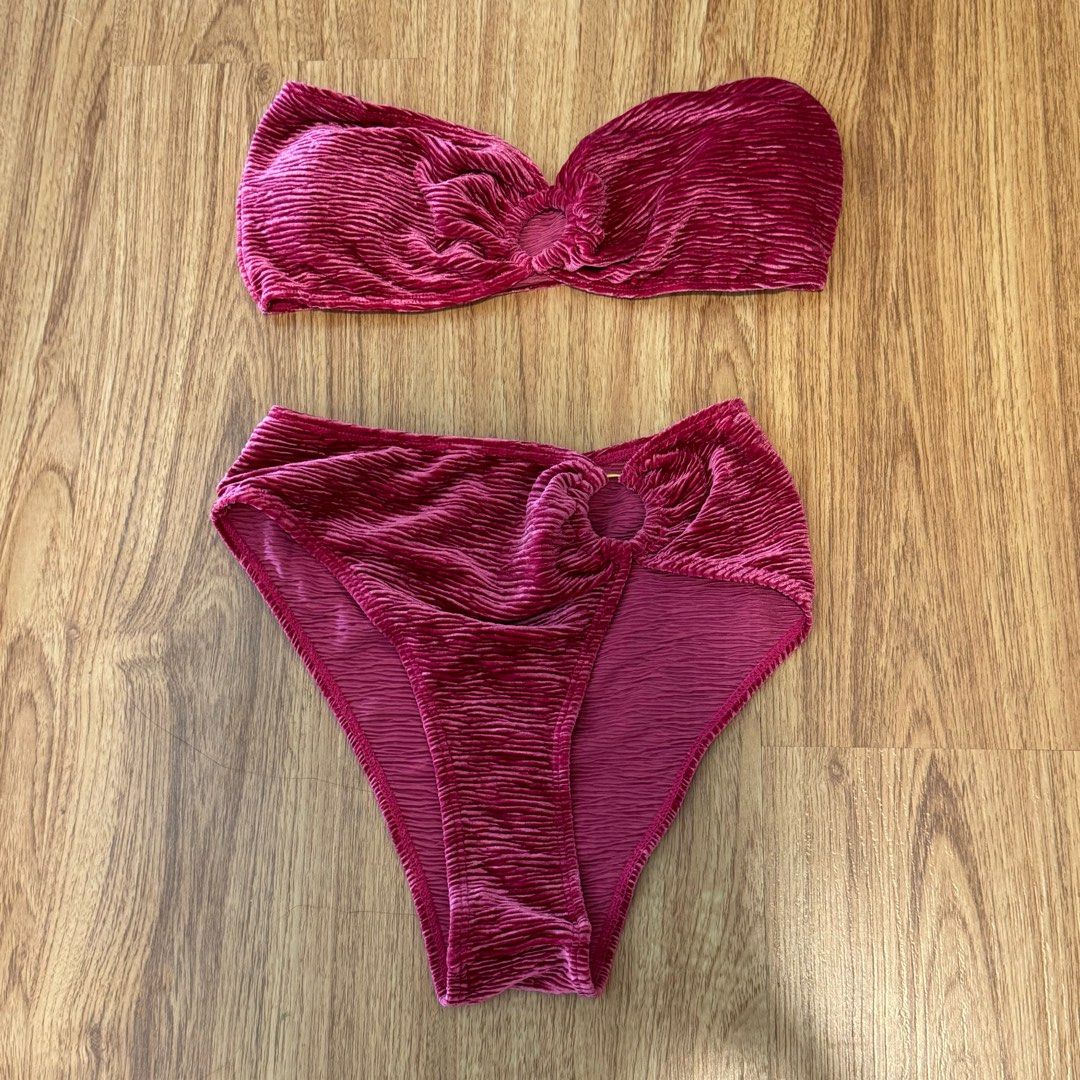 Hot Pink Velvet Bikini Women s Fashion Swimwear Bikinis Swimsuits on Carousell
