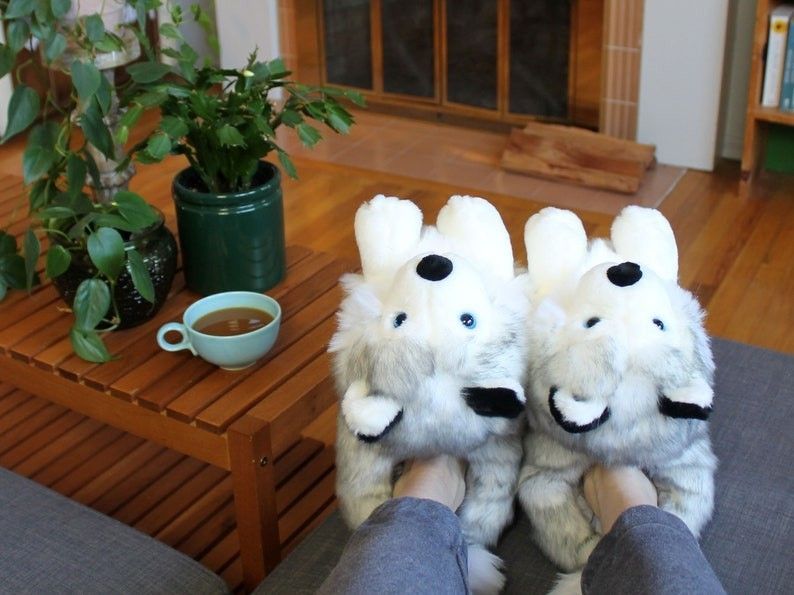 Husky Slippers Plush Dog Animal Slippers As seen on FRIENDS Women s Fashion Footwear Flipflops and Slides on Carousell