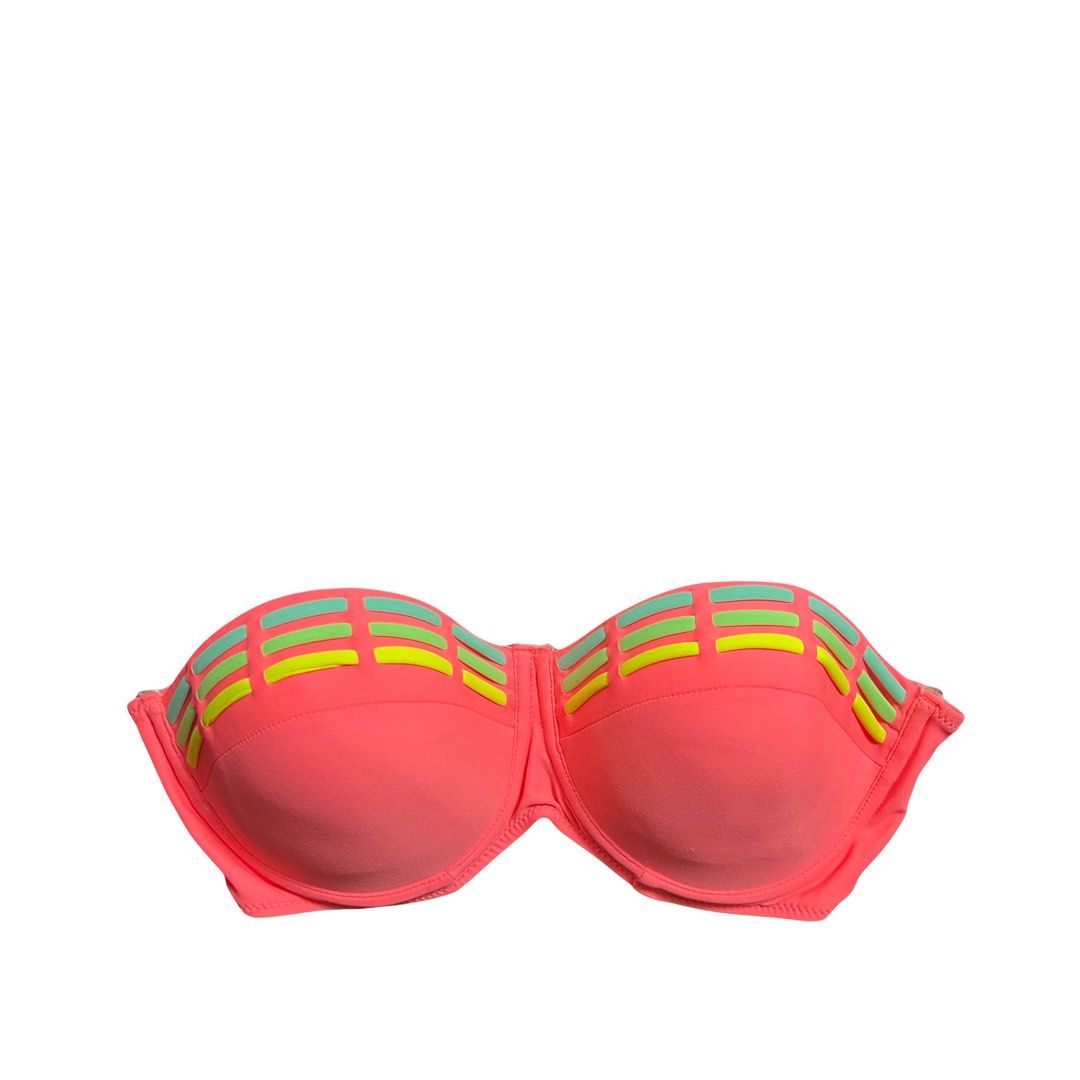 (L) Orange Neon Strings Push Up Bandeau Bikini Top (Category: Bikinis & Swimsuits) located in Las Pinas. Submitted by flygirlfinds (Listing ID 1299865537, Image 1). Description: Please read full post before asking questions and making offers. Thank you! 😊 DETAILS ▫️Large ▫️Bust 36A/B ▫️Back clip closure ▫️Push up pads ▫️Detachable adjustable neck strap ▫️No side boning ▫️Underwires ▫️Brand: Power Flower -——————————————————— LOWEST / LAST PRICE P