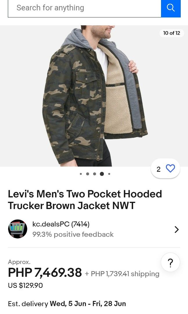 LEVI S Men s Camo Sherpa Lined Jacket Size XL TALL Men s Fashion Coats Jackets and Outerwear on Carousell